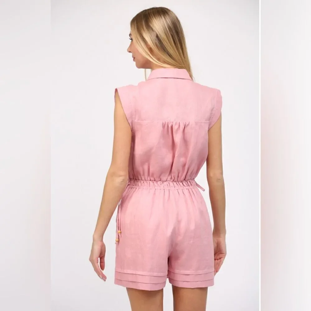 004. PINK LINEN ROMPER - Picture 5 of 9